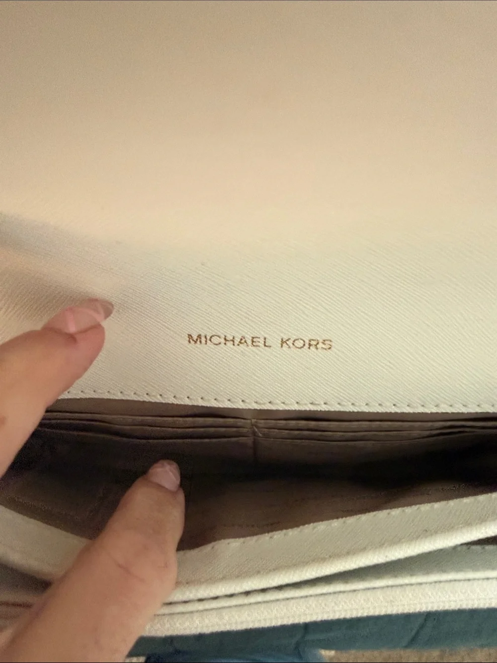 Michael Kors Two-Tone Leather Crossbody Bag in Taupe and White